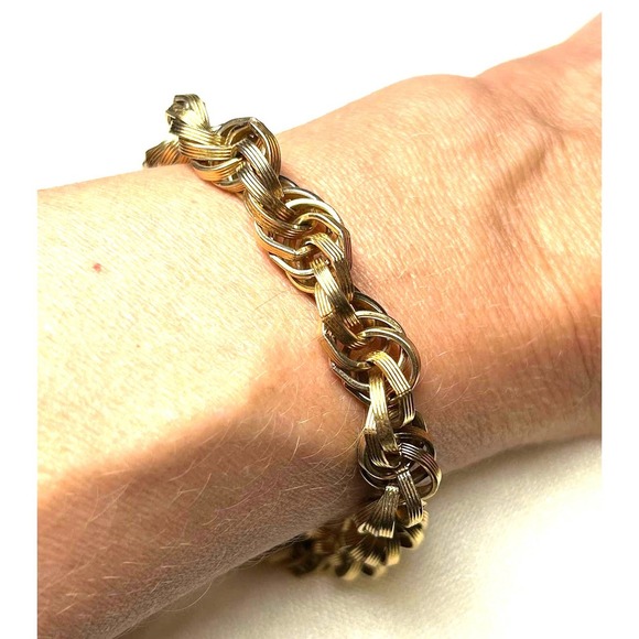 Antique Vintage Gold Link Bracelet with Detachable Safety chain - Picture 1 of 3